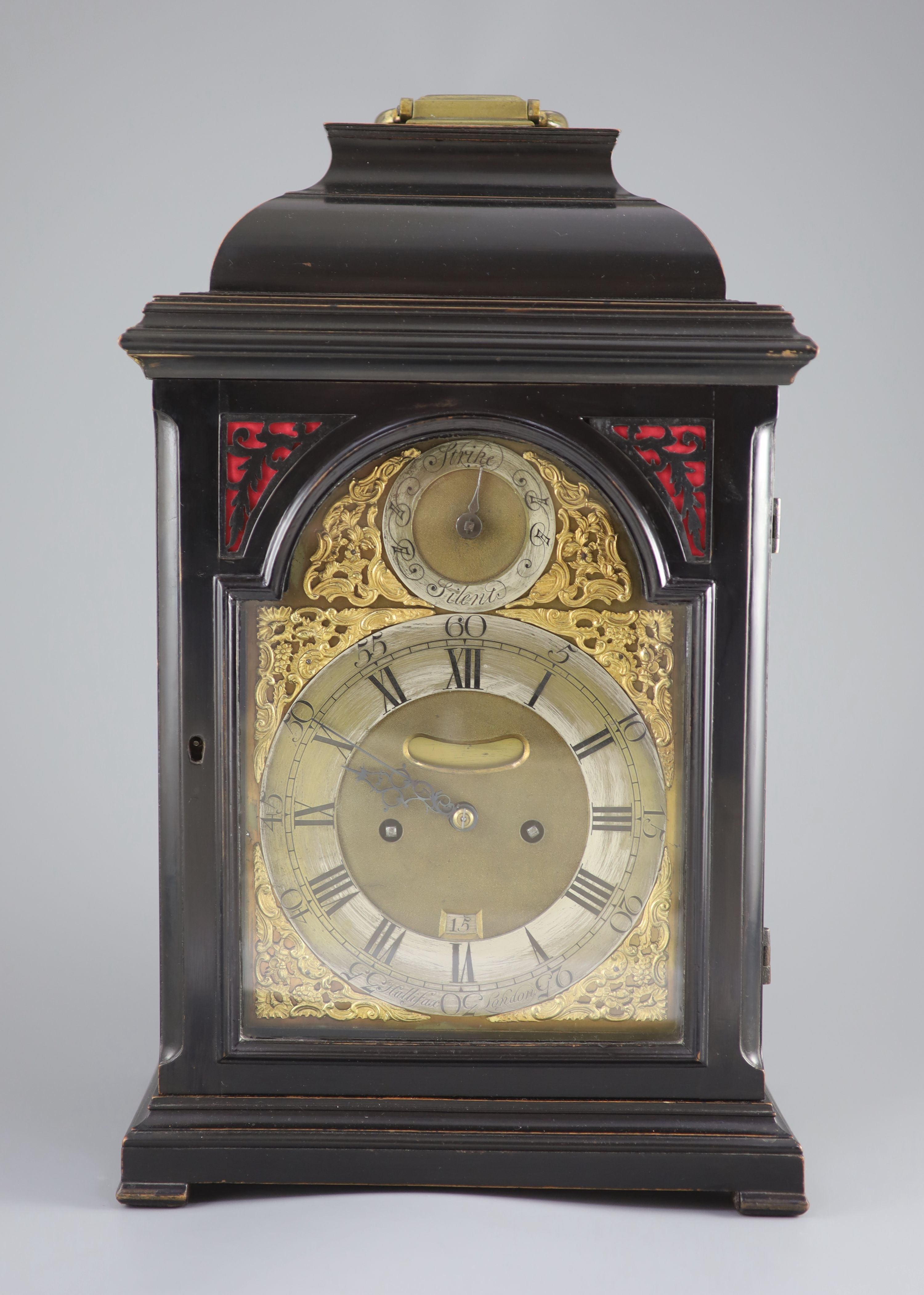 Halifax of London - George III ebonised eight day bracket clock, with key and pendulum